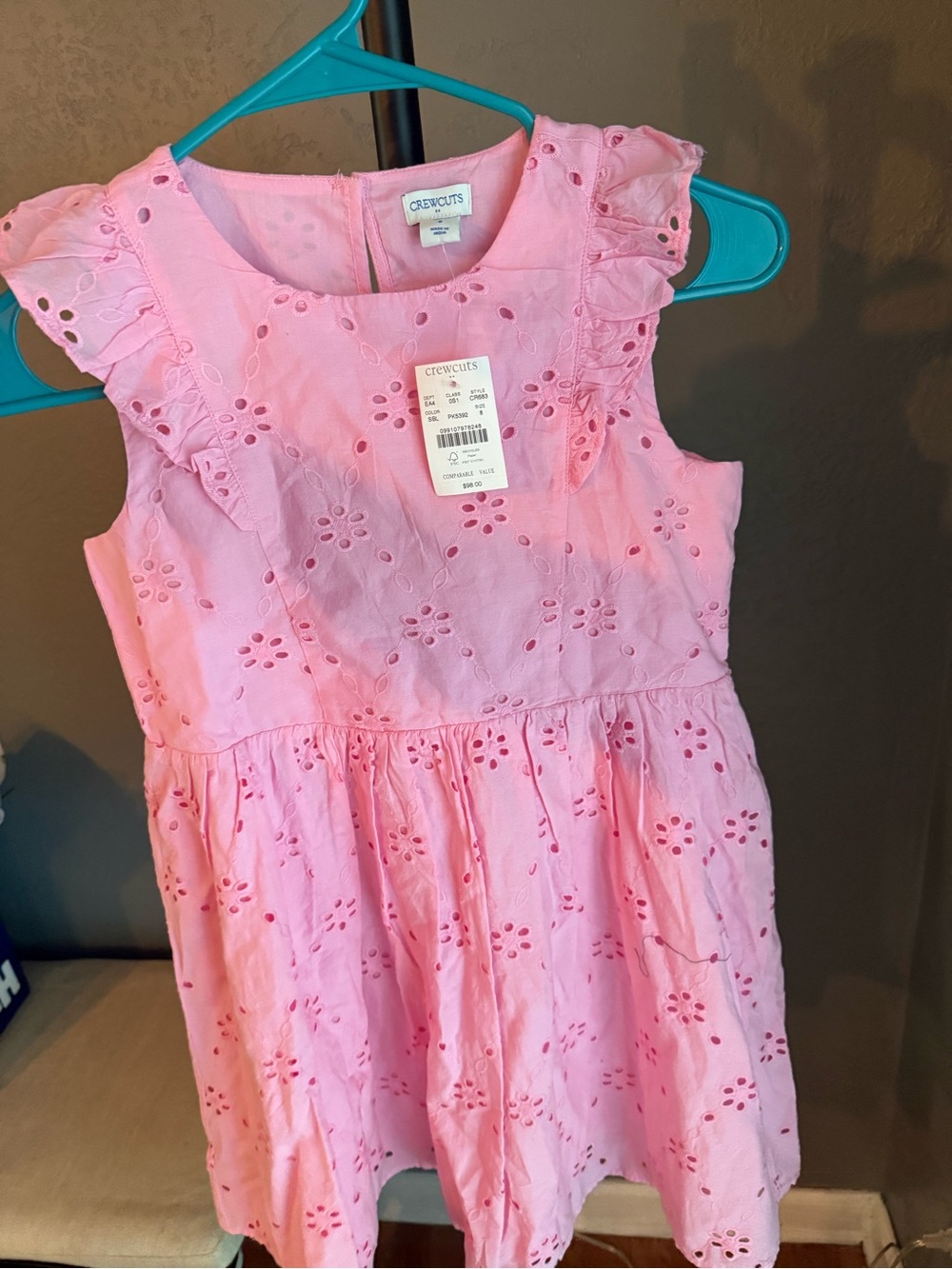 Crewcuts Pink Eyelet Ruffle-Sleeve Dress